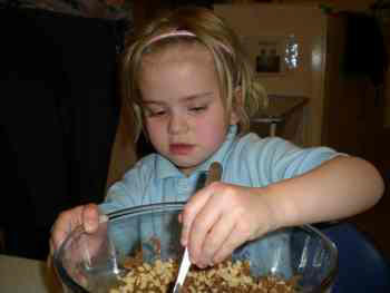 mixing rice krispies