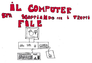 disegno: il computer sta scoppiando per i troppi file