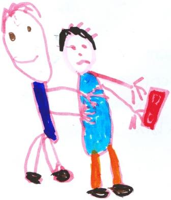 disegno di due bambini che si litigano un giocattolo