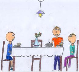 disegno: il taglialegna cena con i suoi figli