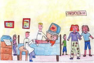 Disegno medico che esegue l'ecocolor-doppler