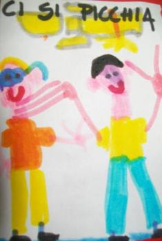 disegno di due bambini che si picchiano