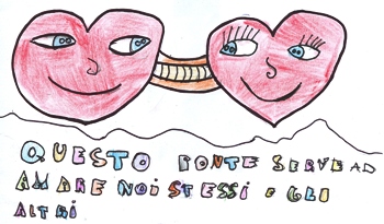 disegno poesia "Il ponte d'oro" con interpretazione: "Questo ponte serve ad amere noi stessi e gli altri"
