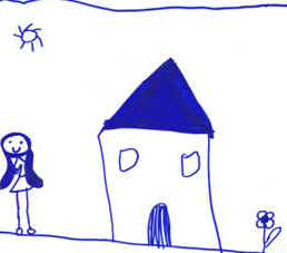disegno di una bambina davanti a scuola