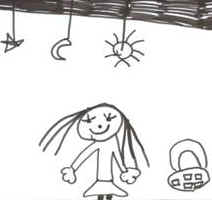 disegno di una bambina che riordina i giochi