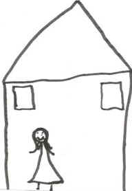 disegno di un bambino davanti a scuola