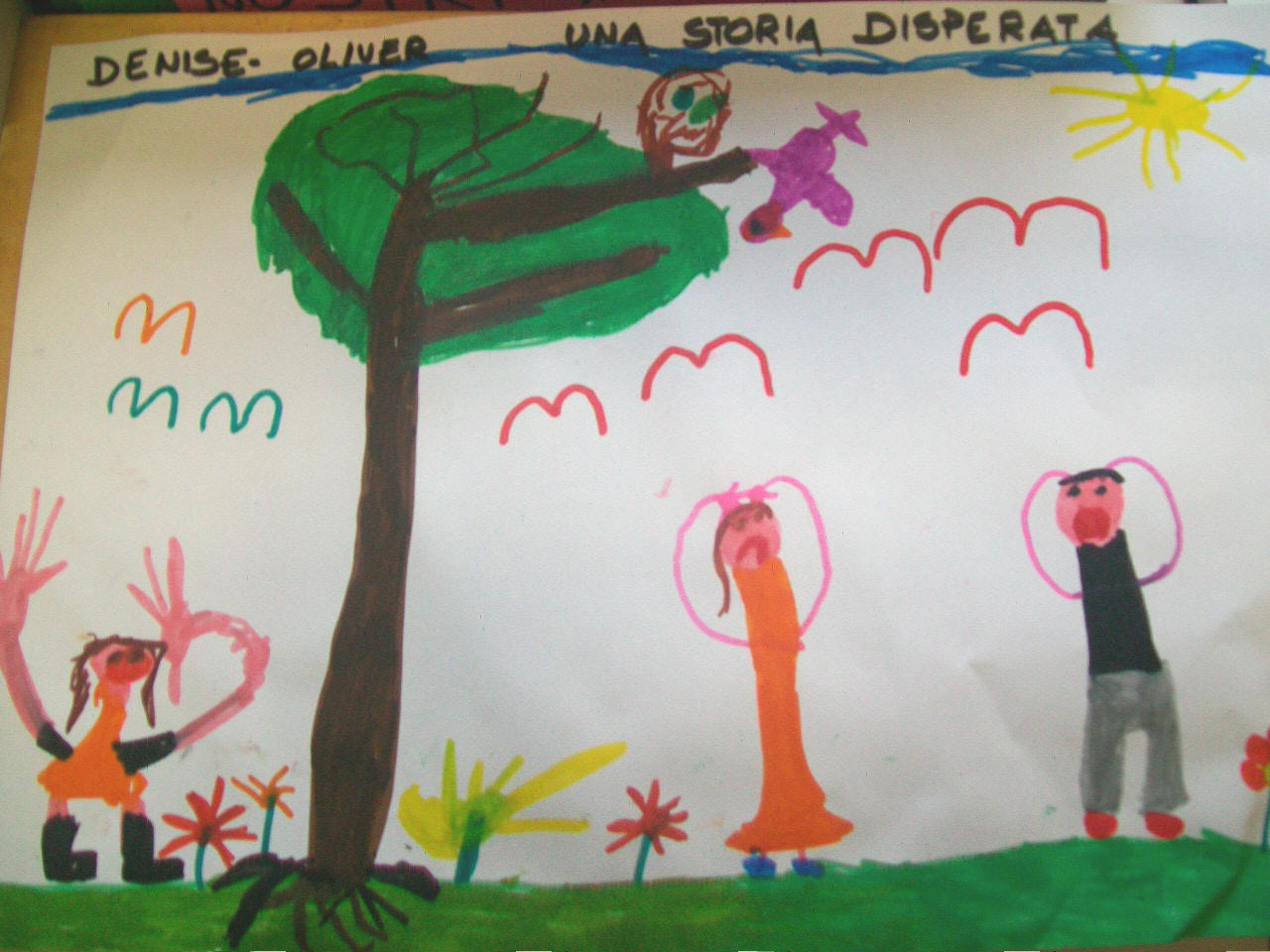 disegno realizzato dai bambini a coppie di una storia inventata sulla disperazione