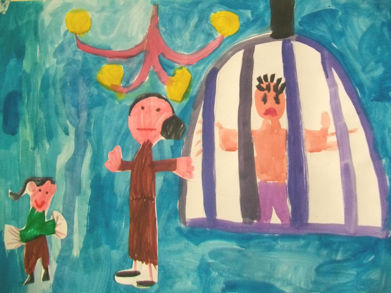 pittura in sequenza della storia di Hansel e Gretel realizzata da gruppi di bambini