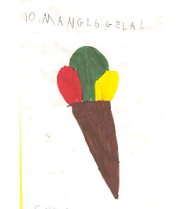 disegno e scrittura spontanea di una frase: "io mangio il gelato"