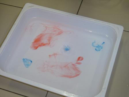 foto del contagocce che colora l'acqua dentro la bacinella