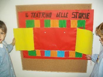 foto di  bambini che utilizza il teatrino delle storie