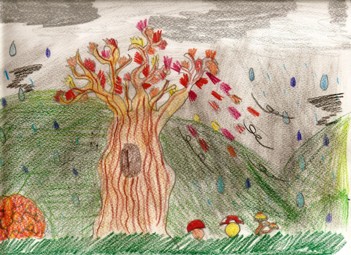 Disegno a matita dell'albero in autunno