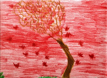 Disegno a matita dell'albero in autunno